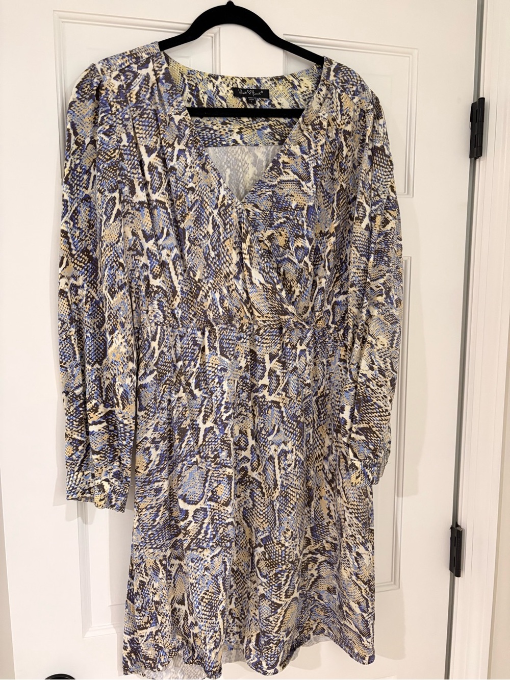 Velvet Heart Blue and Cream Snake-Print Midi Dress